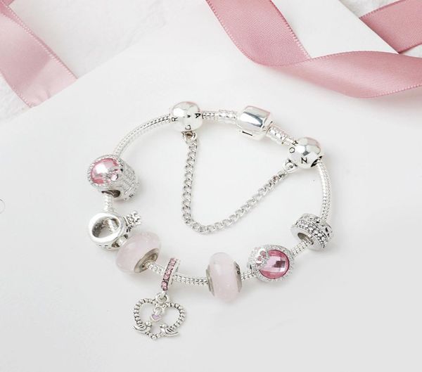 

pandora bracelet new glass large bead bracelet silver alloy pink series love bird pendant bracelet 6154054, Golden;silver