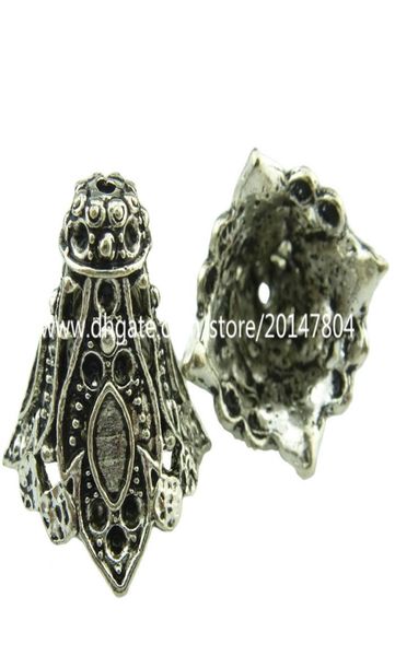 

19048 5pcs vintage silver hollow filigree flower tassel end cap retro jewelry9274827