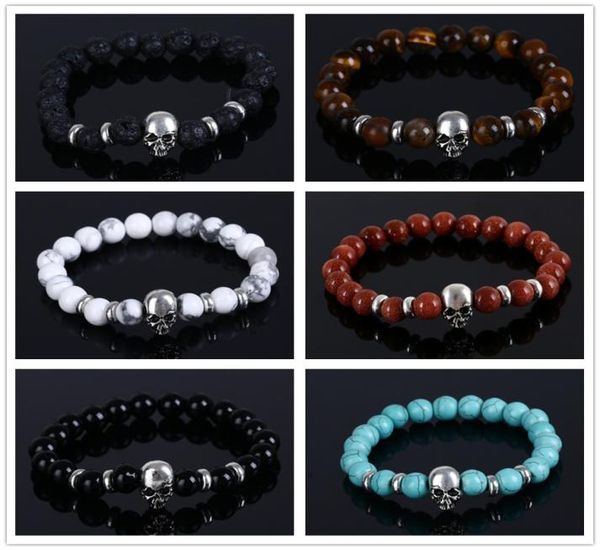 

women lava stone and tiger eye turquoise stone beads bracelet 2022 fashion man black natural stones skull bracelet4948986
