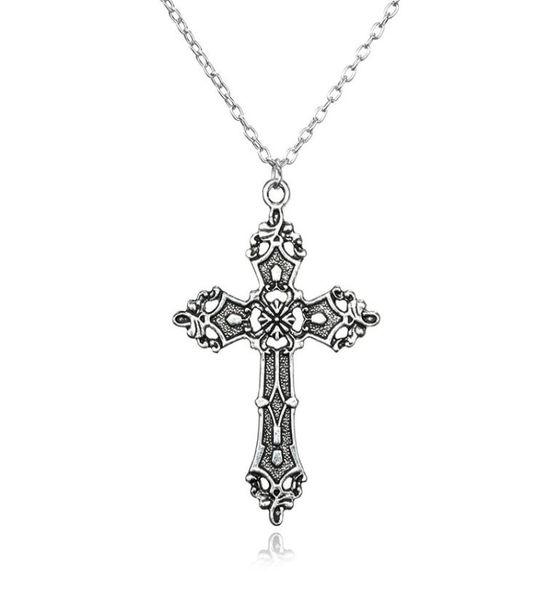

fashion vintage cross pendant necklace for women men gift long chain punk goth jewelry accessories choker gothic whole8608223, Silver