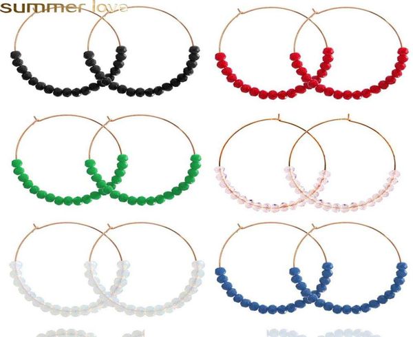 

korean crystal beaded round circle earrings for women sweet cute rhinestone glass bead hoop earring wedding party statement jewelr7500258, Golden;silver