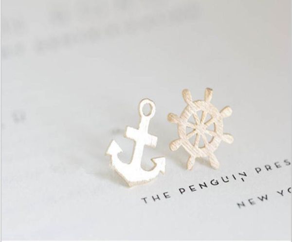 

in 2016 the new fashion of anchor and rudder composite stud earrings women lovely earrings whole festival gift2470382, Golden;silver
