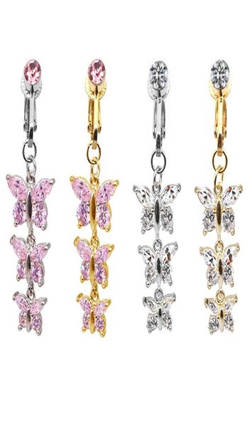 

faux body piercing jewelry fake belly piercing butterfly designnavel rings cz clip on belly button ring non piercing jewelry9187274, Silver