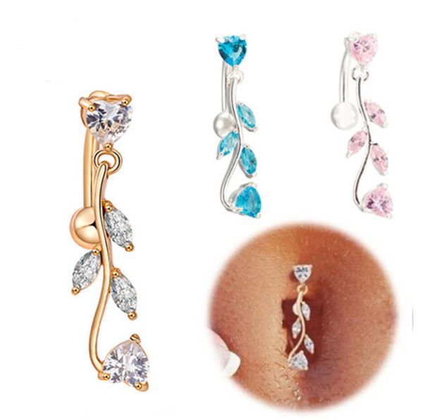 

allergic gold plated lovely leaf navel ring bar belly button rings piercing navel body jewelry for lady3292441, Silver
