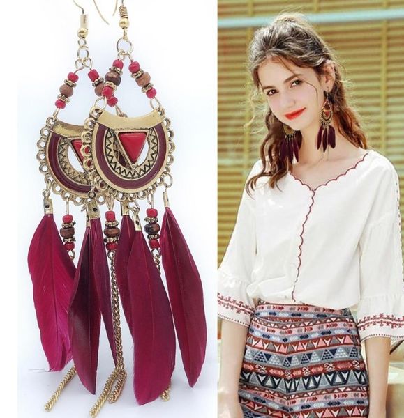 

accessories bohemian tassel feather earrings beach wind earrings for seaside holiday1518488, Golden