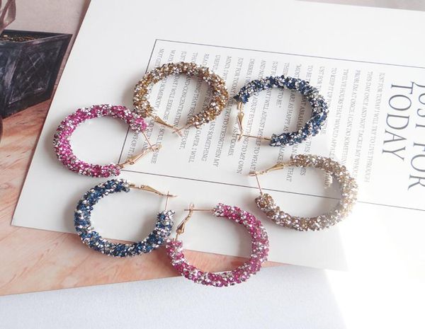 

new hoop earrings women fashion austrian crystal hoop earrings geometric round shiny rhinestone big earings jewelry3085604, Golden;silver