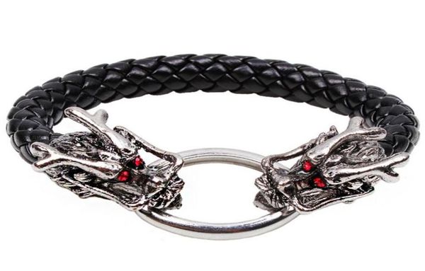 

fashion jewelry men039s european and american style red eye dragon bracelet personalized alloy woven leather jewelry9203243, Golden;silver