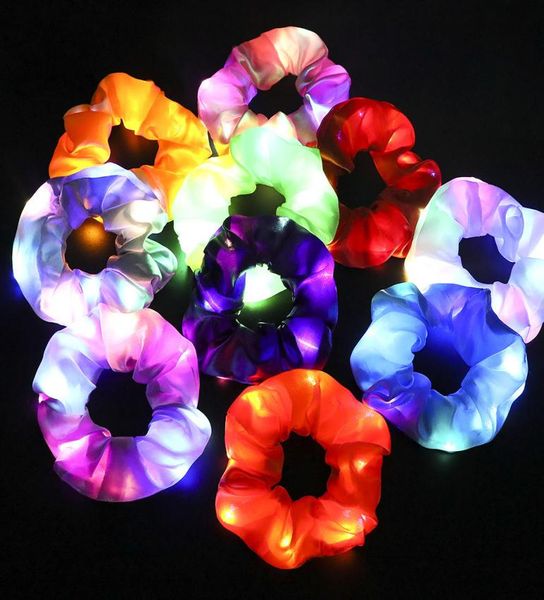 

girls led luminous scrunchies hairband ponytail holder headwear elastic hair bands solid color hair accessories 20pcs2822273