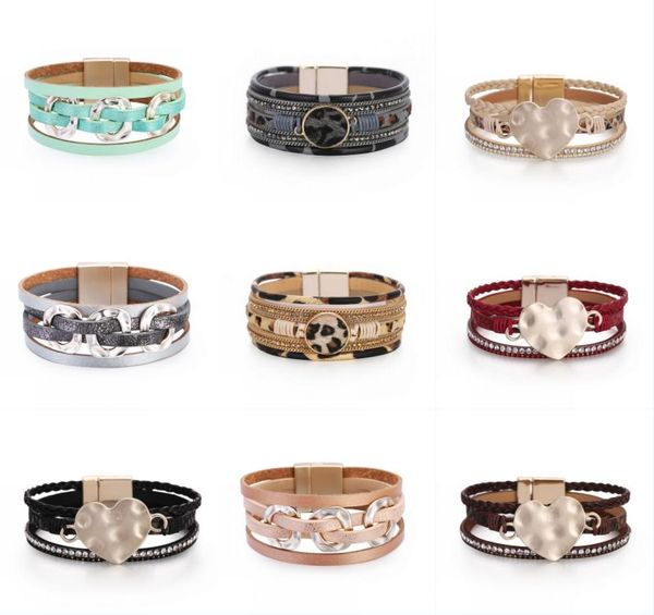 

kimter multilayer leather leopard bracelet bangle charm jewelry women fashion bohemian handmade magnetic bracelets l62002167, Golden;silver