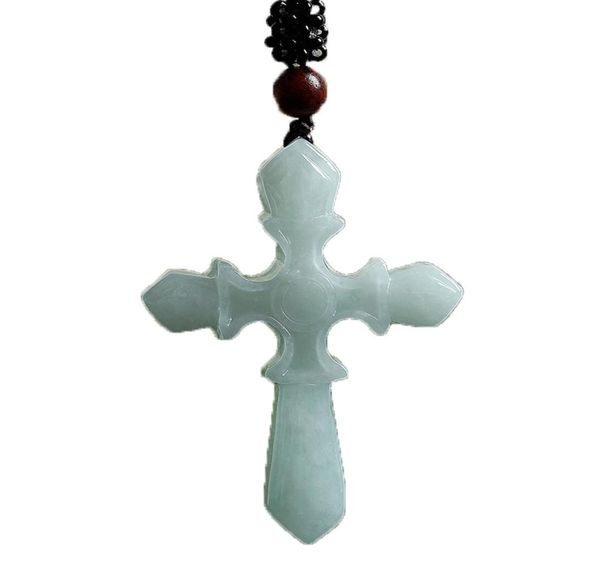 

myanmar emerald cross pendant necklace jade stone lucky amulet cross necklace fine jewelry with chain for men women gift2009469, Silver