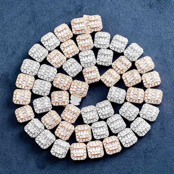 

luster white+rose gold mixed plated sugar block hip pop 925 silver vvs moissanite cuban chain necklace for men