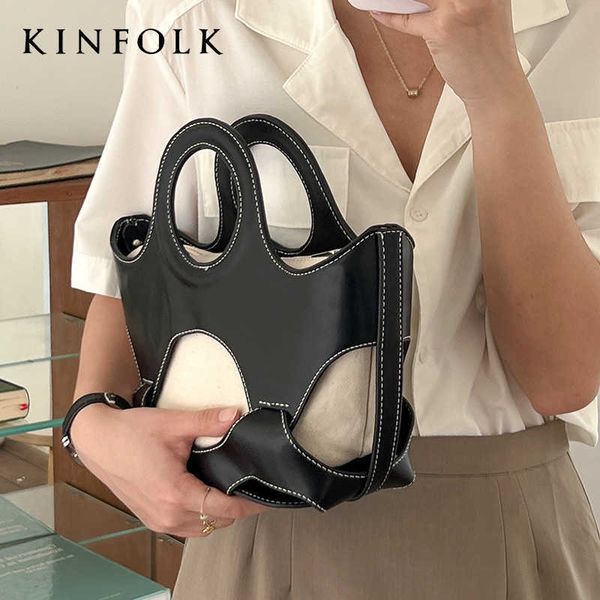 

2022 spring and summer new leather with canvas hollowed out tote bag single shoulder messenger women's bag large capacity handbag 23070