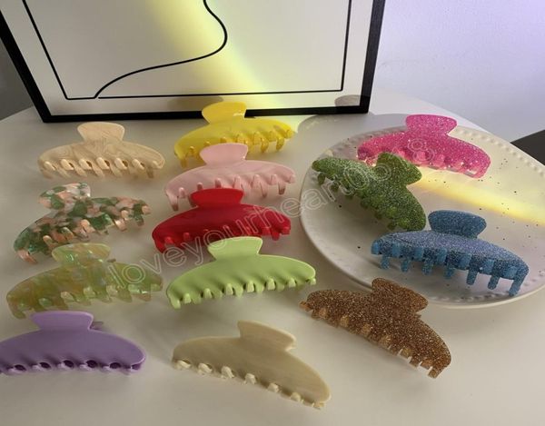 

fashion acetic acid hair clips ponytail claw 10cm large pure colorful shiny marble elegant women clamps headwear1315219, Golden;silver