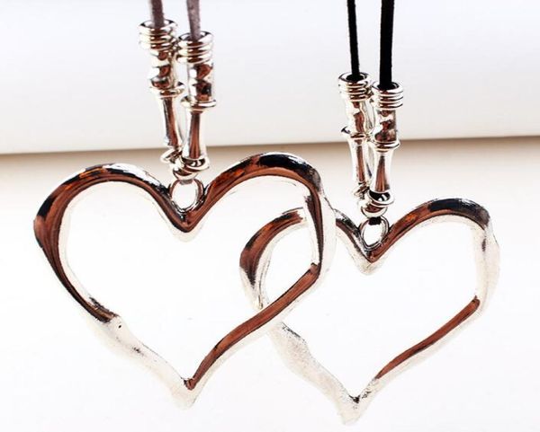 

smooth big heart necklaces for women tibetan silver irregular hollow love heart pendant necklace bohemia jewelry long velvet rope 7745088