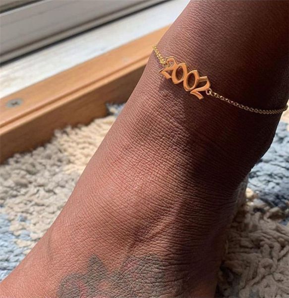

women anklets special date year number 19802020 pendant leg bracelets jewelry stainless steel foot chain anklet chains birthday g3605443, Red;blue