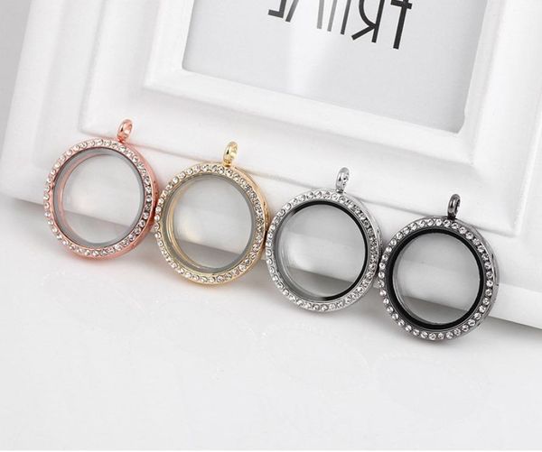 

5pcslot 30mm30mm full rhinestone round floating glass locket pendent fit floating charms diy jewelry making7693580, Silver