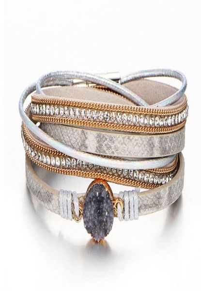 

vintage multilayer leather bracelet for women men new charms wrap bracelets femme fashion jewelry magnetic buckle bracelet2308441, Golden;silver