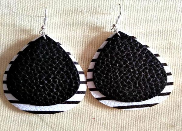 

feather printed leopard print teardrop leather earrings faux leather water drop earring mixed colors7960909, Golden;silver