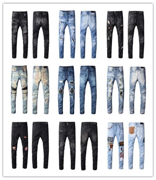 

designer jeans for men skinny jeans ripped holes jeans motorcycle biker denim pants ai brand fashion hip hop famous brand denim pa7769580, Blue