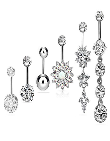 

new 6colors piercing body jewelry belly button navel rings dangle body piercing jewelry accessories charming rings bar7620165, Silver