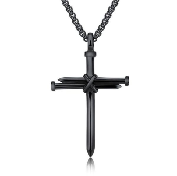 

fashion stainless steel mens christian religious nail jewelry whole gold plated jesus cross pendant necklace for men7710079, Silver