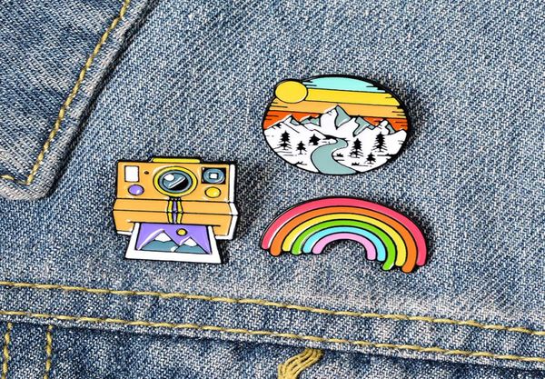 

qihe striped rainbow camera moutain fashion gifts lucky pins for clothes bag punk jewelry gift friend whole9236155, Gray