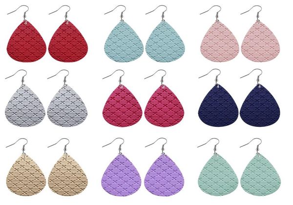 

fashion teardrop pu leather earrings charm for women girls multicolors bohemia lightweight lattice dangle drop hook earring wholes4013100, Golden