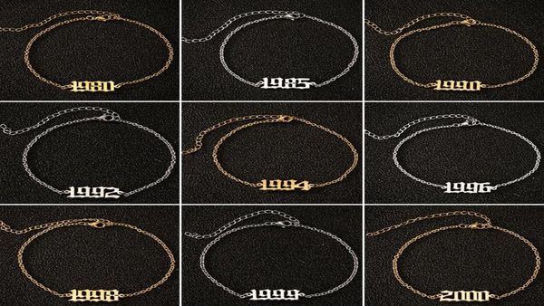 

personalize stainless steel ankle bracelet 1980 to 2000 special birth year custom number anklet charm bracelet friend gifts1360186, Golden;silver