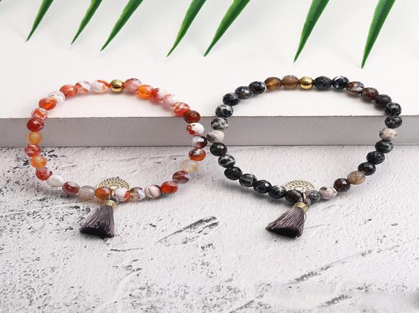 

new arrival 6mm natural stone healing balance beads bracelet for women fashion agate stone boassel charm bracelet fashion jewel2475718, Golden;silver