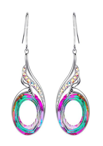 

selling 925 silver peacock earring womens gradual colorful crystal dangle earring fashion animal jewelry whole8604843