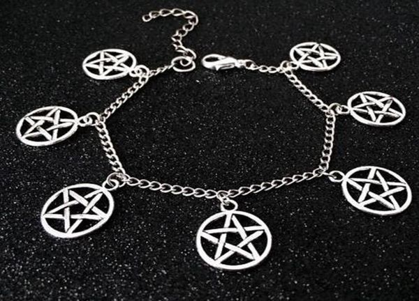 

fashion jewellery supernatural power pentagram witchcraft gothic pentacle bracelet charm pendant braided rope bracelet women men8034815, Golden;silver