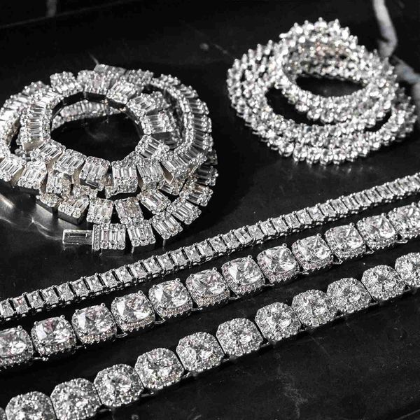 

2023 trendy men hip hop jewelry 10mm d color vvs moissanite diamond silver gold plated tennis chain necklaces