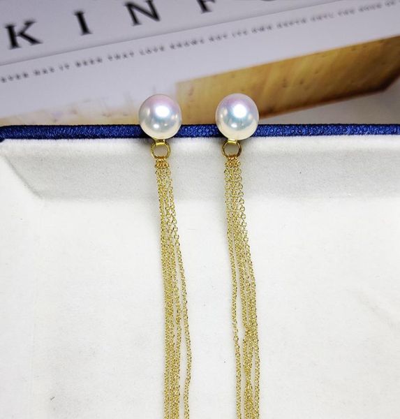 

long tassel pearl earrings 14k gold filled pearl stud earrings 89mm pearl earring for women anniversary gift jewelry highgloss 13824628, Golden;silver