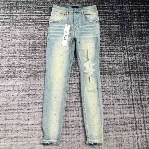 

jeans designer mens purple pants pantalones ripped straight regular denim tears washed old long hole 30 38 2 h4os, Blue