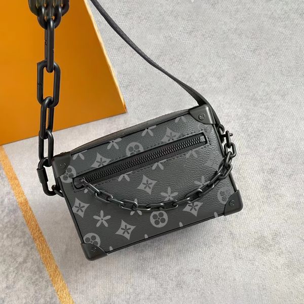 

m44735 classic retro trunk box hobo bag womens luxury cool shoulder black flower handbag bag mens genuine leather flap chain tote clutch min