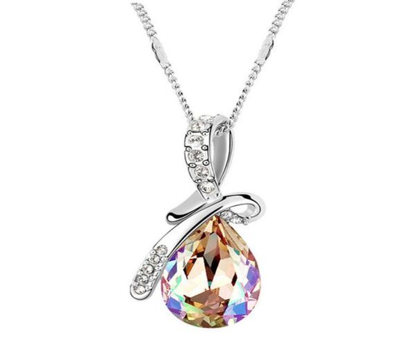 

vintage natural stone necklace women fashion water drop blue crystal pendant necklace silver color chain necklaces charms pendants1628283