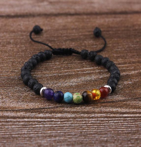 

8mm lava rock 7 chakra aromatherapy essential oil diffuser bracelet elastic natural stone yoga beads bracelet natural lava rock st6437547, Golden;silver