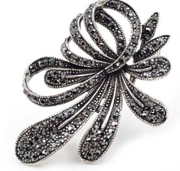 

2020 rhinestone black flower brooches for women vintage antique silver brooch pin elegant exquisite broches new year gift2183814, Gray