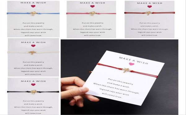 

handemade coconut tree adjustable bracelets charm woven rope chain bracelet make a wish paper card jewelry women girls gift1450331, Golden;silver