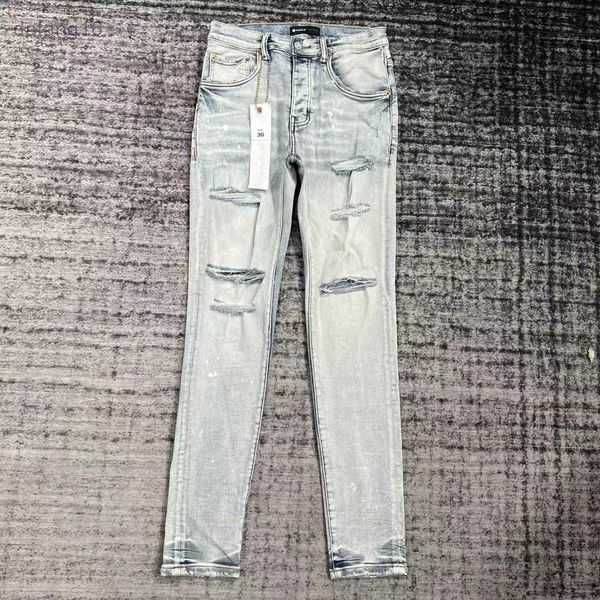 

jeans designer mens purple pants pantalones ripped straight regular denim tears washed old long hole 30 38 6 nn1b, Blue