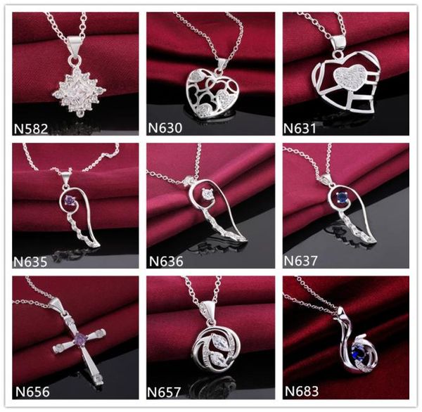 

cross heart shape hollow 925 silver necklacewith chain 10 pieces a lot mixed stylewomen039s gemstone sterling silver pendant8483733