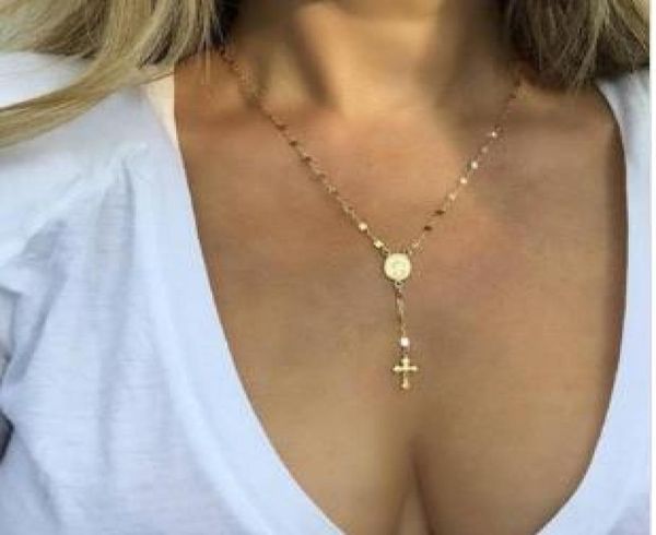 

new fashion chic gold silver cross rosary virgin mary virgin religious jesus cross pendant men women necklace4944860