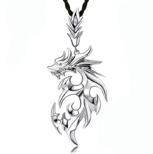 

pretty necklaces pendants white gold plated stainless steel dragon pendant men necklace with leather chain stainless steel necklac2892375, Silver