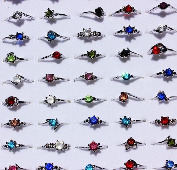 

whole lots 30pcs color crystal rhinestone silver plated women ring engagement wedding party gift fashion jewelry 3085373, Golden;silver