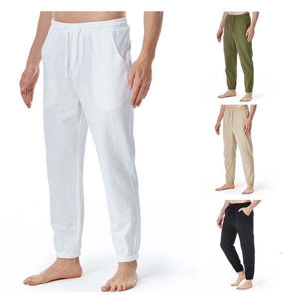 

men s pants mens linen cotton casual loose track cargo lightweight elastic waist yoga sports 230707, Black