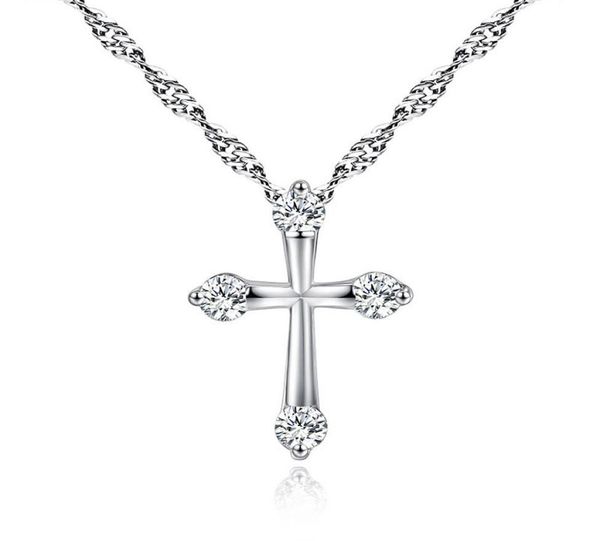 

shy silver plated necklace jewelry women fashion cross cz crystal zircon rhinestone pendant necklaces christmas gift k54372349757