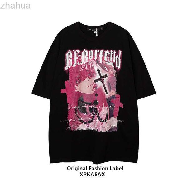 

stussys fashion brand japanese animation anime printed short sleeve oversize men's and women's fried street t-shirt 2023 men', White;black
