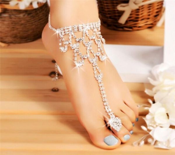 

women fashion silver ankle jewelry bridal crystal beach barefoot sandals foot toe anklet bracelet4212664