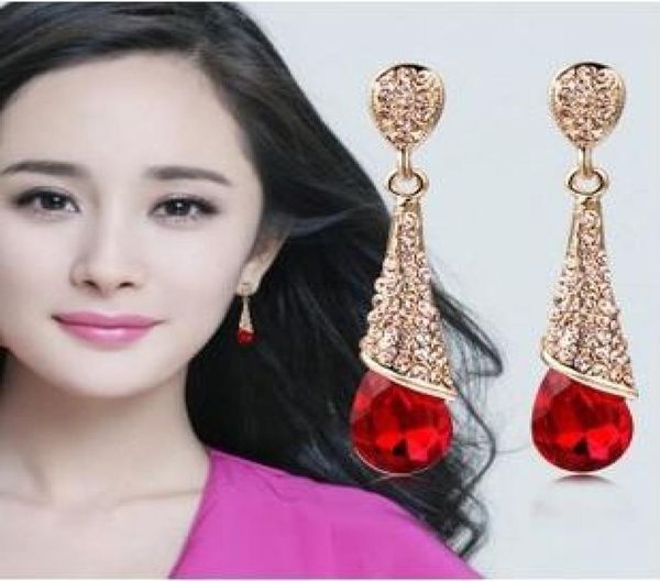 

elegant womens crystal teardrop earrings optional color gold plated wedding jewelry hanging earrings dangle stud earrings6018634, Silver