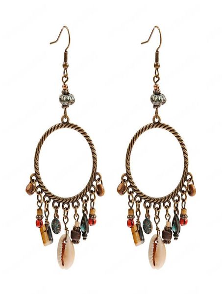 

ethnic boho round alloy summer earrings charm shell wood pendants tassel dangle earrings fashion jewelry brincos5381236, Silver